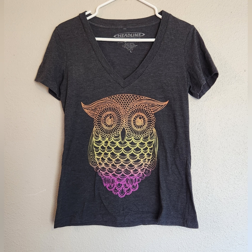 Owl Graphic T Shirt Junior's Large